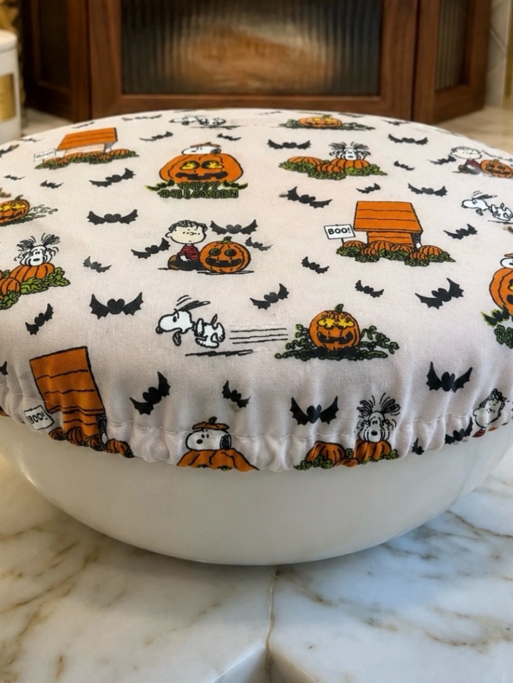 Halloween Pumpkin White Elastic Bowl Cover - Unbranded